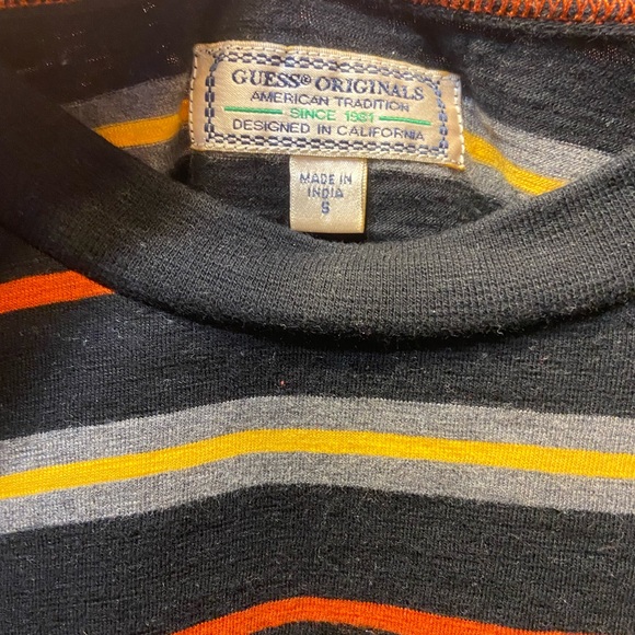VINTAGE Guess Long sleeve black grey yellow red lines ❤️ - Picture 2 of 2